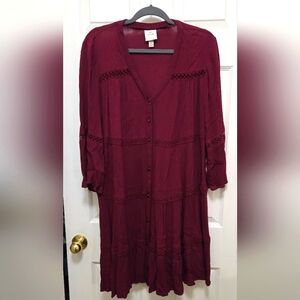 Knox Rose tiered button-down front boho dress with crotchet detail size XL